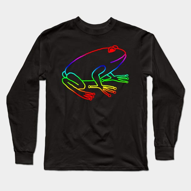 Rainbow Frog Line Drawing Long Sleeve T-Shirt by ellenhenryart